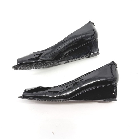 Stuart Weitzman Black Patent Leather Peep Toe Wedge Pumps Size 10.5 M - Picture 3 of 13